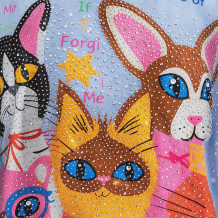 Bluza din bumbac cu desene pisici si strasuri argintii [2]