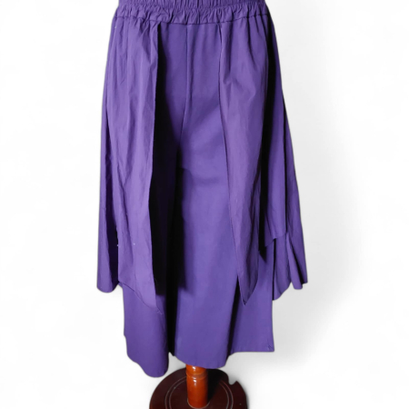 Pantaloni din bumbac mov cu suprapunere fusta si elastic in talie [2]