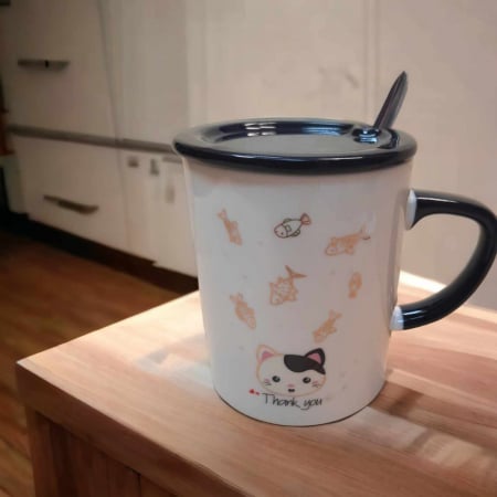 Cani /Cescute pisica/ Seturi - cana pisica din ceramica cu lingurita si capac