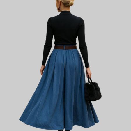 Fusta pantalon bleumarin din reiat fin si curea din piele ecologica [2]