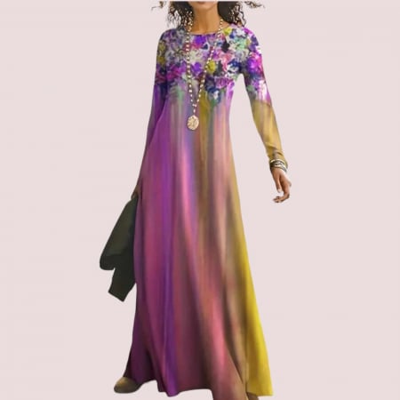 Rochii sezon cald - rochie lunga primavara vara cu imprimeu floral in degrade