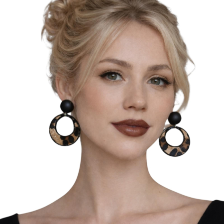 Cercei - Cercei statement cu cerc si finisaj animal print leopard