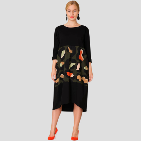 Rochii bumbac - Rochie din Bumbac Asimetrica cu Satin Colorat