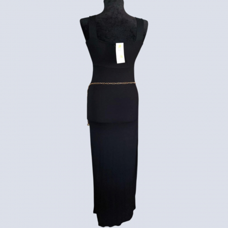 Rochie Lunga Neagra din Bumbac cu Bretele Stransa La Piept [3]