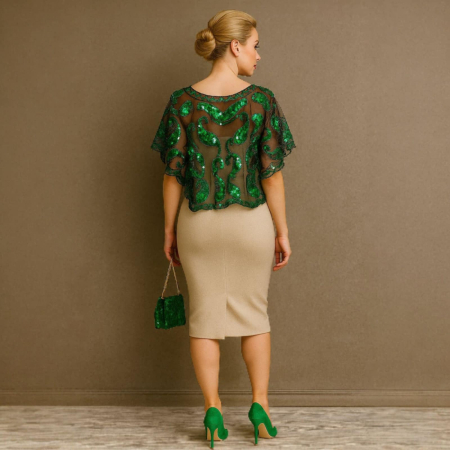 Bolero elegant din Tulle Negru Brodat cu Paiete Verzi Stralucitoare [1]