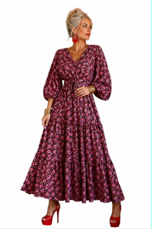 Rochii sezon cald - Rochie ampla din bumbac cu imprimeu floral si maneci bufante