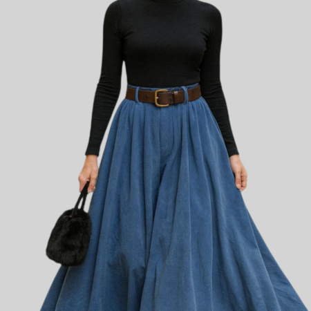 Fusta pantalon bleumarin din reiat fin si curea din piele ecologica [1]