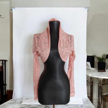 Cardigane/Blazere/Paltoane - bolero-de-vara-din-dantela-roz-cu-maneci-lungi