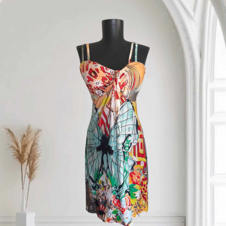 Promotii sezon cald - Rochie de Vara cu Bretele si Imprimeu Colorat