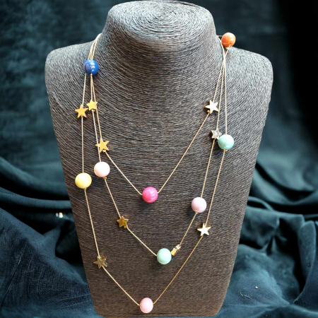 Accesorii si bijuterii - colier cu trei siruri din margele colorate si stelute