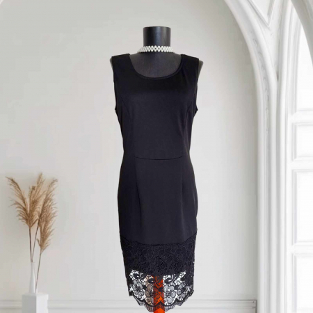 Rochii lycra & poliester & voal - rochie-neagra-fara-maneci-cu-dantela-la-poale