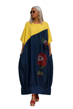 Rochii sezon cald - Rochie pentru marimi mare tip gogosar din bumbac si denim
