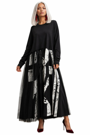 Rochii vascoza - Rochie din vascoza cu tulle in partea dreapta