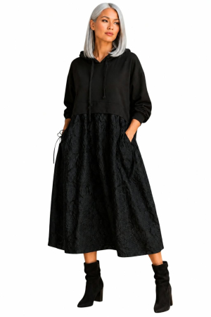 Rochii bumbac - Rochie din bumbac tip  hanorac cu  dantela neagra