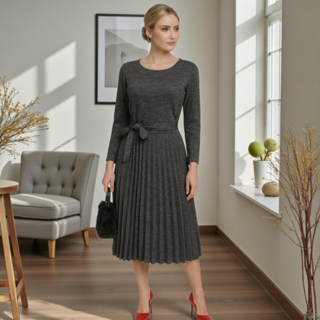 Imbracaminte - Rochie eleganta plisata in nuanta de gri spicat