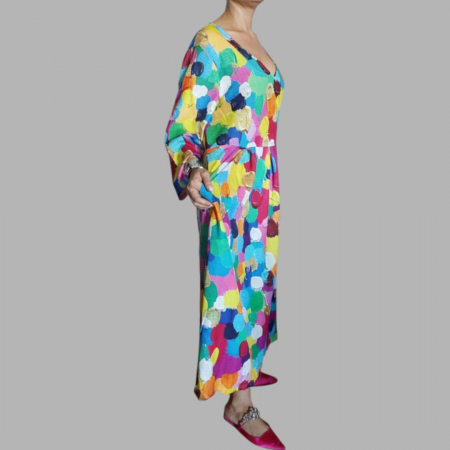 Rochie Tip Baby Doll cu Imprimeu Colorat si Buzunare [2]