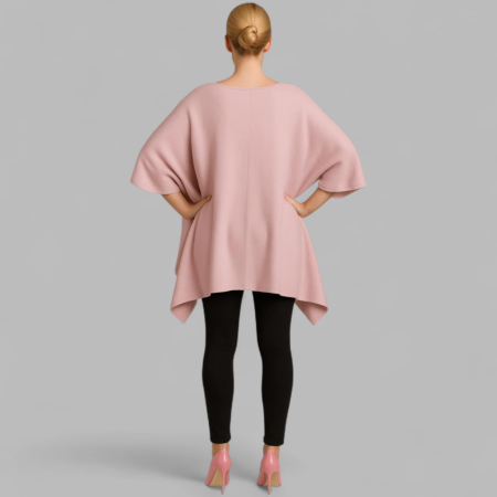 Poncho Tip Pelerina Tricotat Roz Prafuit Pentru Sezon Rece [2]