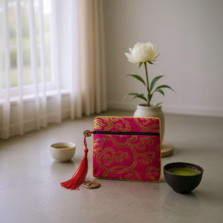 Portofele - Portofel tip punguta eleganta brodata din matase chinezeasca