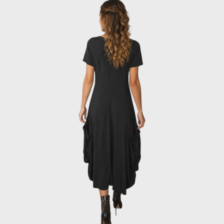 Rochie asimetrica  neagra din vascoza cu buzunare [1]