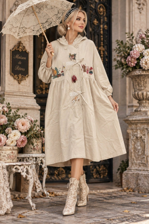 Cardigane/Blazere/Paltoane - Cardigan inspiratie vintage cu gluga si aplicatii textile