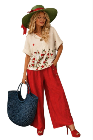 Bluze in - Bluza din in crem  brodata pentru marime mare