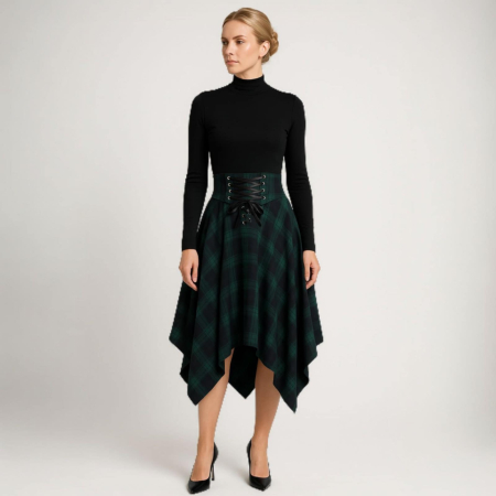 Fuste poliester - Fusta Eleganta Croi Asimetric Si Talie Inalta Tip Corset cu Snur