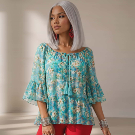 Bluze sezon cald - Bluza din bumbac cu volane la maneci si imprimeu floral