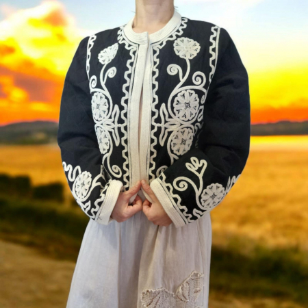 Cardigane/Blazere/Paltoane - Blazer din bumbac  pentru primavara/toamna cu margelute cusute