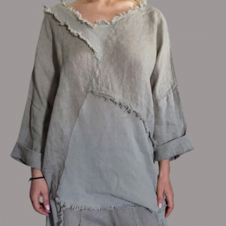 Bluze sezon cald - Bluza Asimetrica din In cu Aspect Zdrenturos Tip Fluture