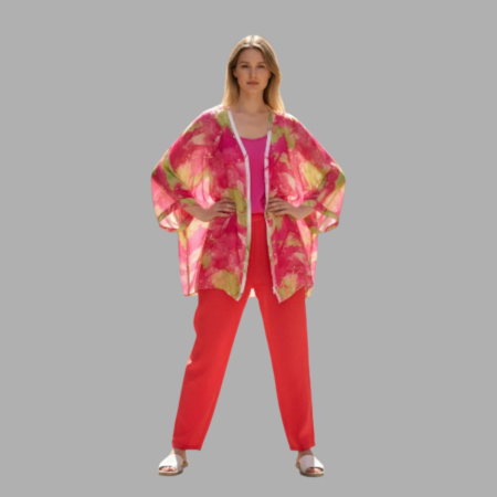 Bluze matase - Bluza din Matase cu Imprimeu Inflorat si Maiou cu Bretele pe Interior