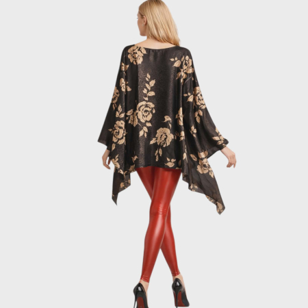 Bluza asimetrica din vascoza pe fond negru  cu maneci tip kimono [1]