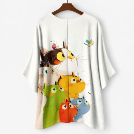 Bluza asimetrica pentru marime mare cu imprimeu pisici [1]