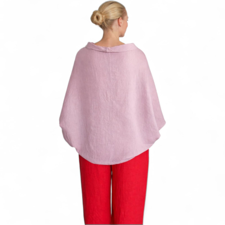 Bluza croi larg tip poncho din in roz prafuit si guler larg rotund [1]