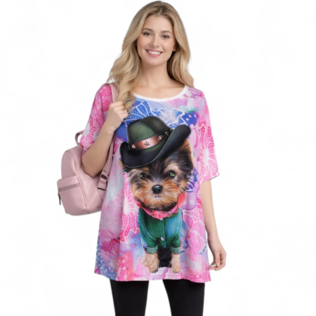 Bluze sezon cald - Bluza de vara cu imprimeu caine pentru marime mare