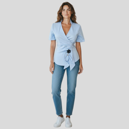 Bluza bumbac - Bluza de Vara Tip Camasa Din Bumbac si Elastic cu Decolteu Adanc