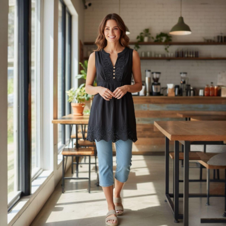 Bluza din bumbac cu broderie pe piept [0]