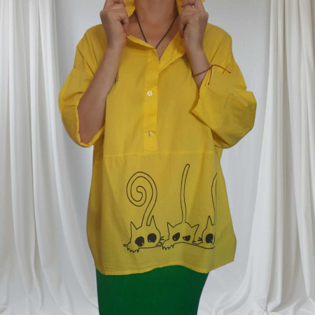 Bluze /pulovere pisica - Bluza-din-Bumbac-cu-Desene-Trei-Pisici-Negre
