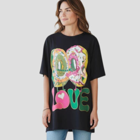 Bluza din Bumbac pe Fond Negru pentru Marime Mare si Imprimeu Colorat [3]