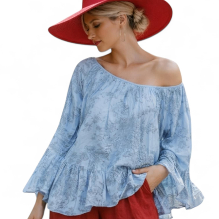 Imbracaminte - bluza-din-bumbac-si-decolteu-generos-cu-volane