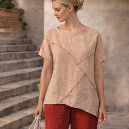 Bluza din in cu aspect zdrenturos decolteu rotund [0]