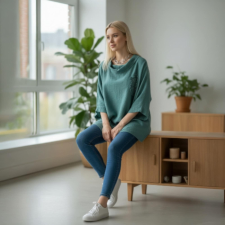 Bluza din In Tip Fluture cu Floare din Material Cusuta [1]