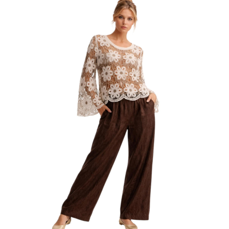 Bluza din macrame crosetata cu flori si maneci clopot [3]