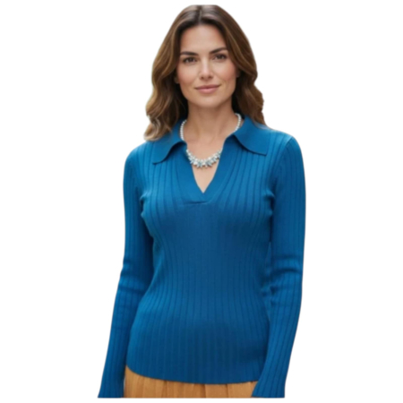 Bluze sezon rece & pulovere - Bluza din tricot cu guler tip camasa cu maneca lunga