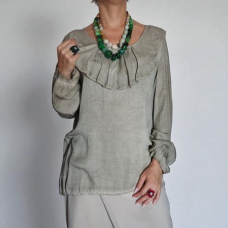Bluza bumbac - Bluza din Vascoza cu Aspect Patat si Maneca Lunga