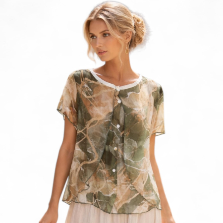 Bluza din Voal Tip Camasa cu Volan Suplimentar pe Fata