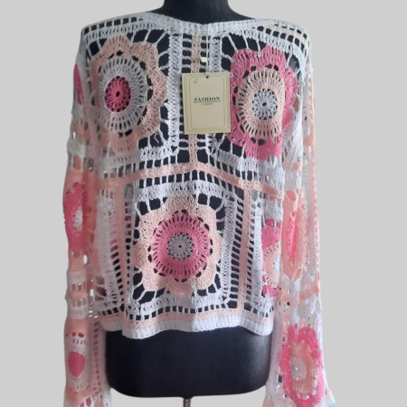 Bluza Elegant din Fir Textil Crosetata cu Maneca Lunga [1]