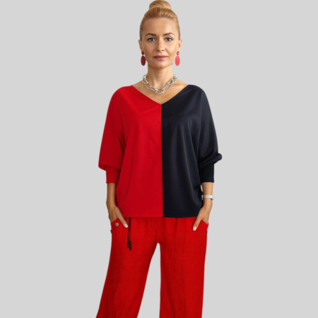 Bluze sezon cald - Bluza in doua culori rosu si negru cu anchior