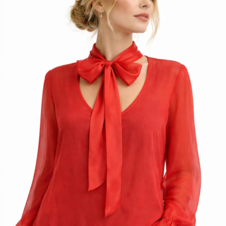 Bluza lunga din matase cu dublura din vascoza pe interior [3]