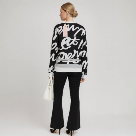 Bluza moderna pe fond negru cu imprimeu abstract alb [3]