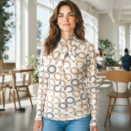 Bluze sezon rece - bluza mulata pe gat cu imprimeu